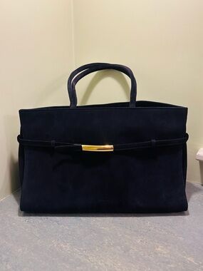 POELLE No 03 Large Suede Leather Tote in Dark Blue